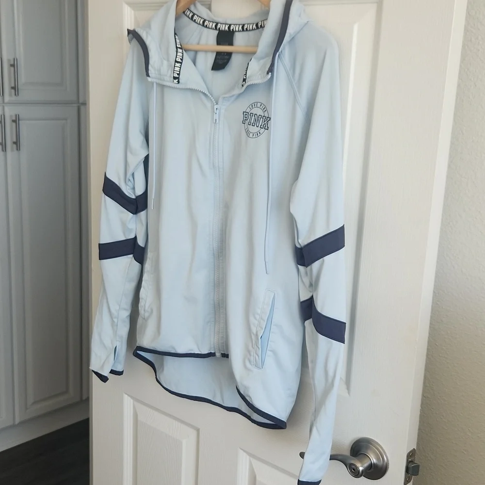 VICTORIA'S SECRET PINK Ultimate High Low Funnel Neck Full Zip Hoodie Baby Blue S - Picture 4 of 11